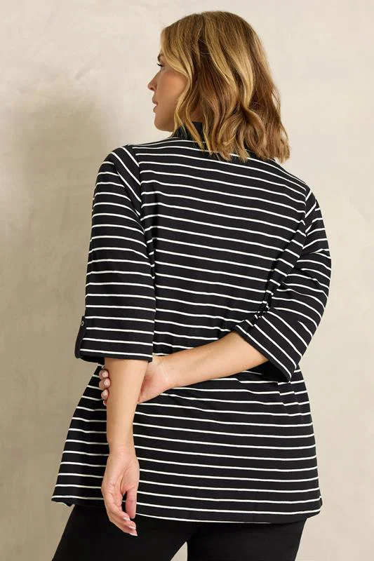 Black Stripe Henley Top detail 2
