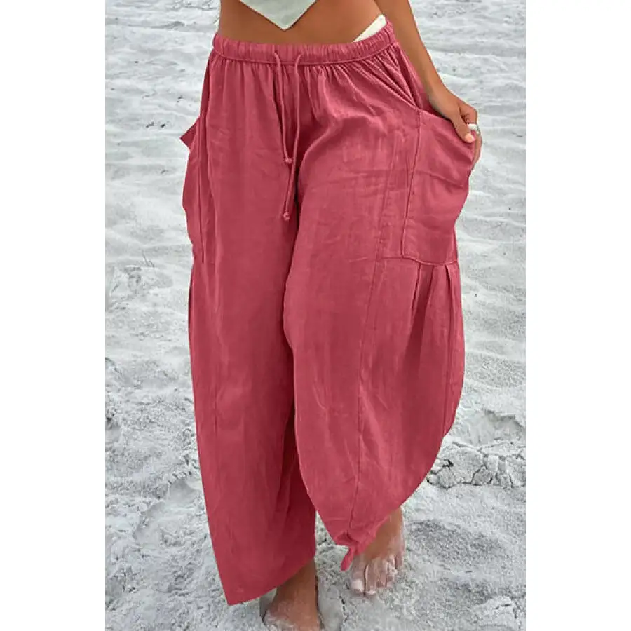 Full Size Pocketed Drawstring Wide Leg Pants