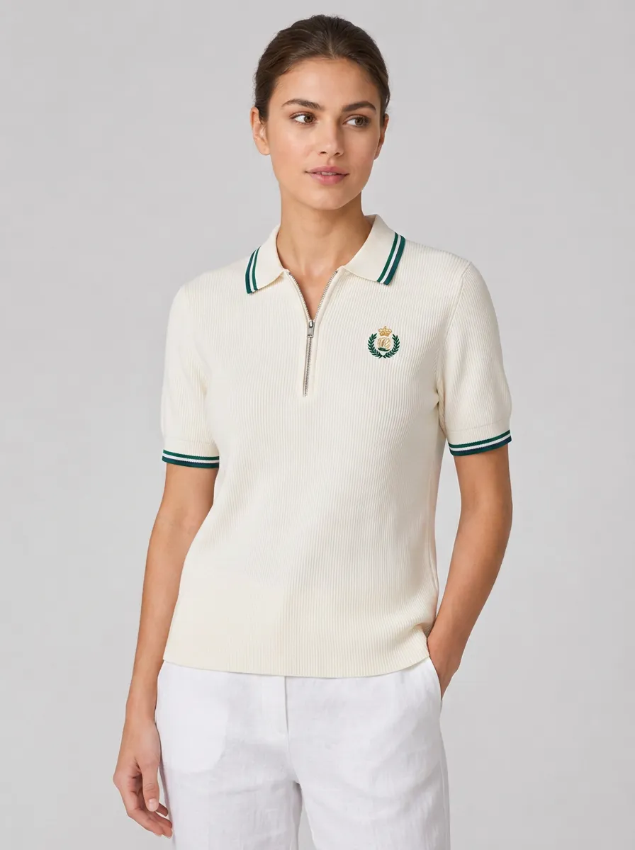 Women's Equestrian Lover Crown Laurel Printed Zip Polo Shirt