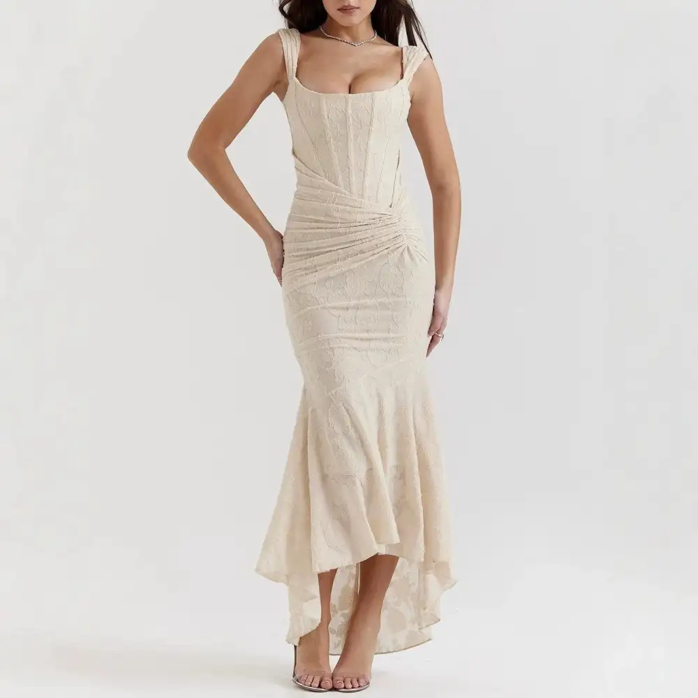 Women's Bodycon Jacquard Floral Ruched Dress