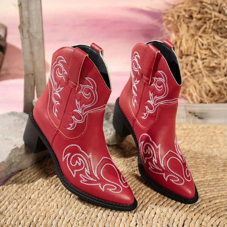 Resort Point Toe Block Heels Boots