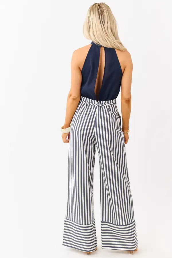 Navy And Striped Leg Halter Neck