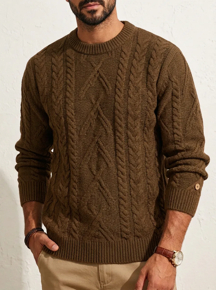 Men’s Ribbed Cable-Knit Relaxed Sweater