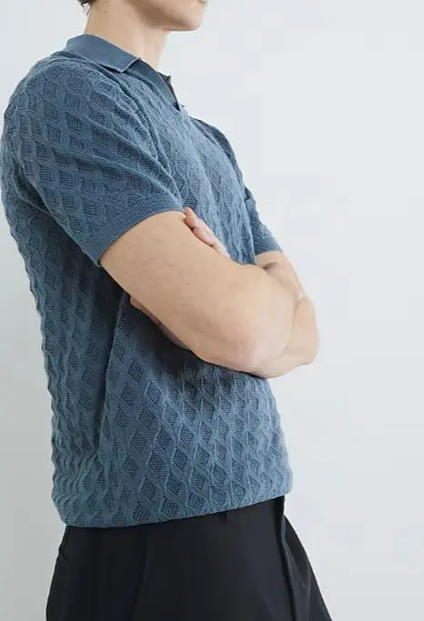 Men's Fashion Casual Blue  Short Sleeve Polo Shirt Pure Cotton Short Sleeve