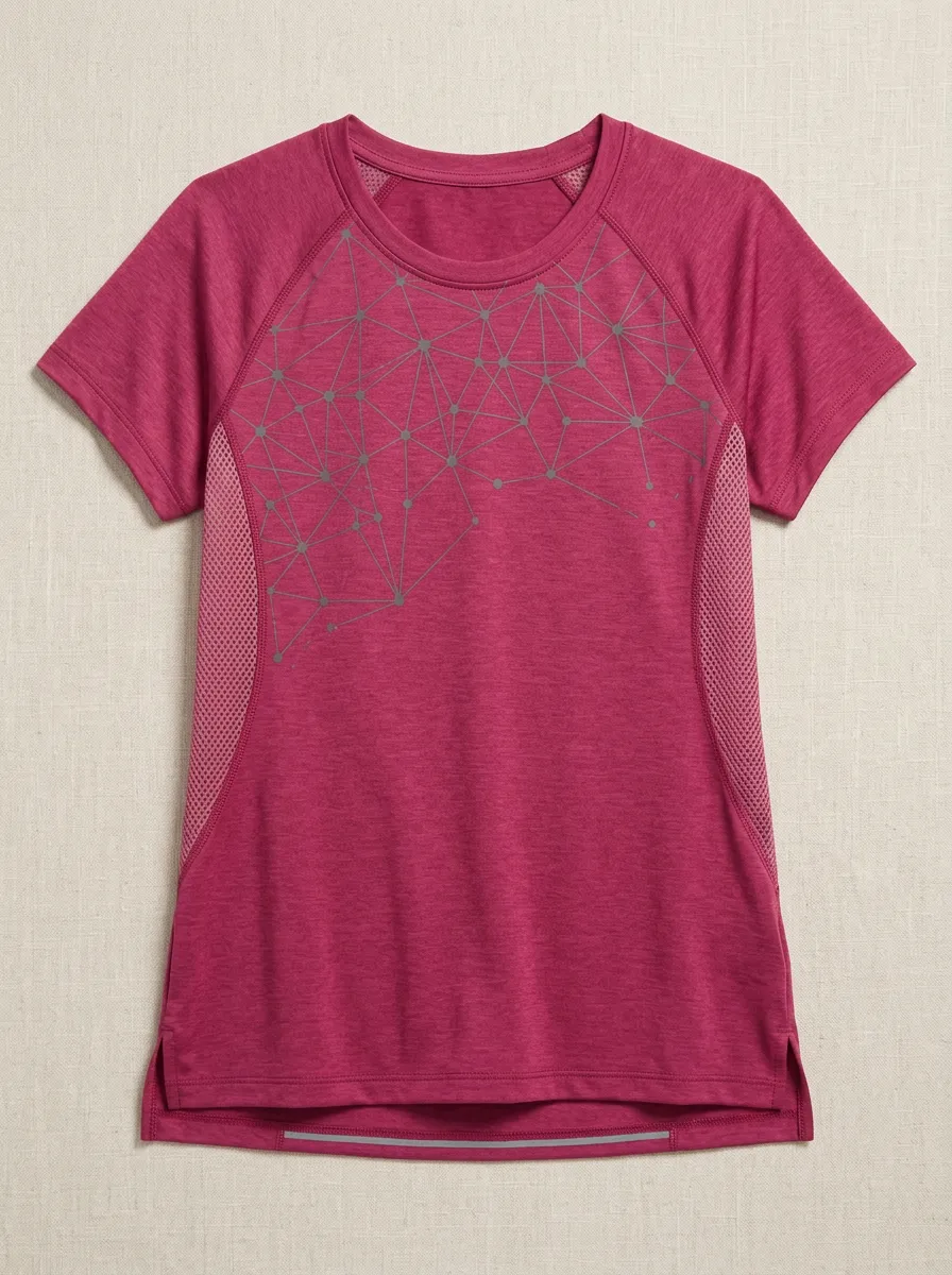 Women's Fitness Geometric Mesh Printed Athletic Top