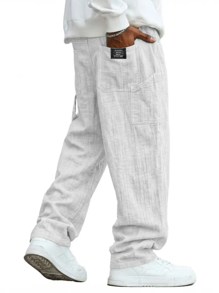 Comfort Fit Linen Blend Utility Pocket Trousers