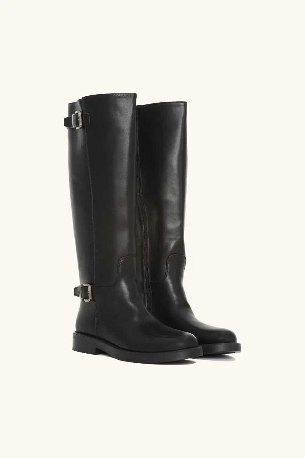 Polished Metal Buckle Riding Boots
