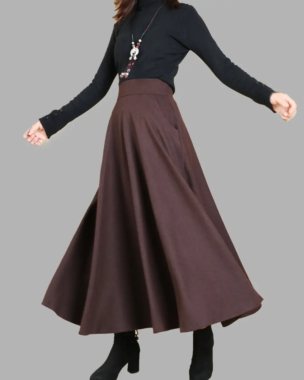 Everyday Pocketed Wool Flared Maxi Skirt