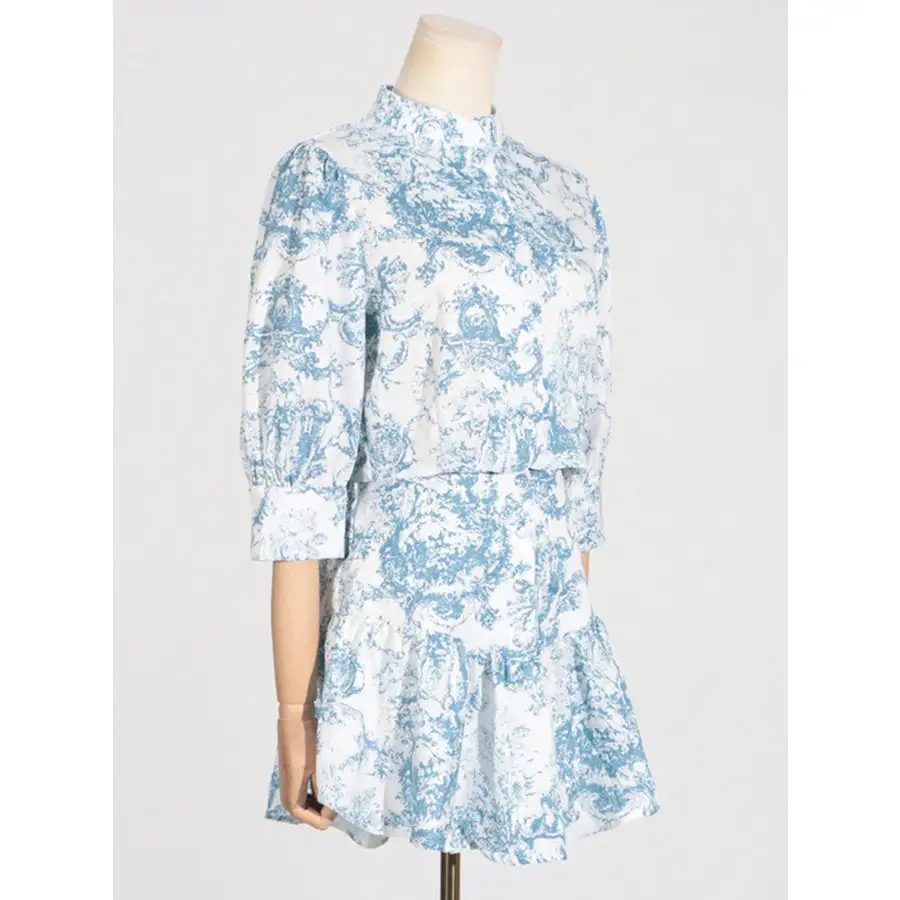 Printed Mock Neck Top and Skirt Set