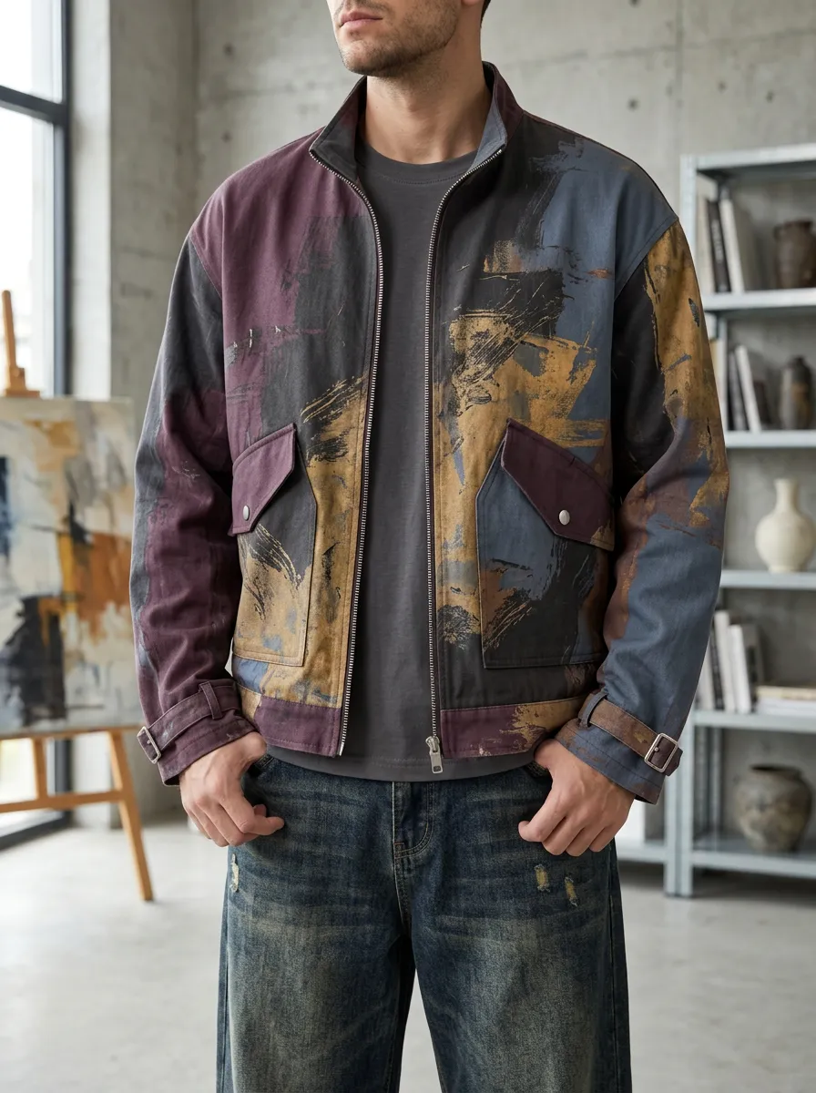 Men's Abstract Art Brushstroke Rugged Trail Jacket