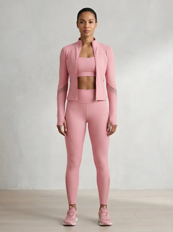 Performance-Inspired Ribbed Texture Seamless Design Sport Look Women's Three Piece Activewear Set