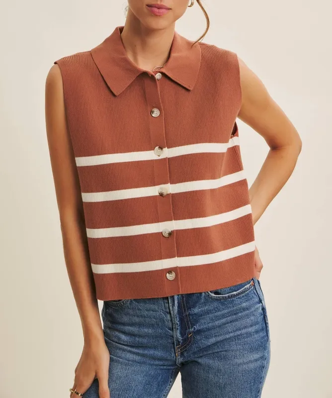 Ribbed Button-Down Sweater Vest
