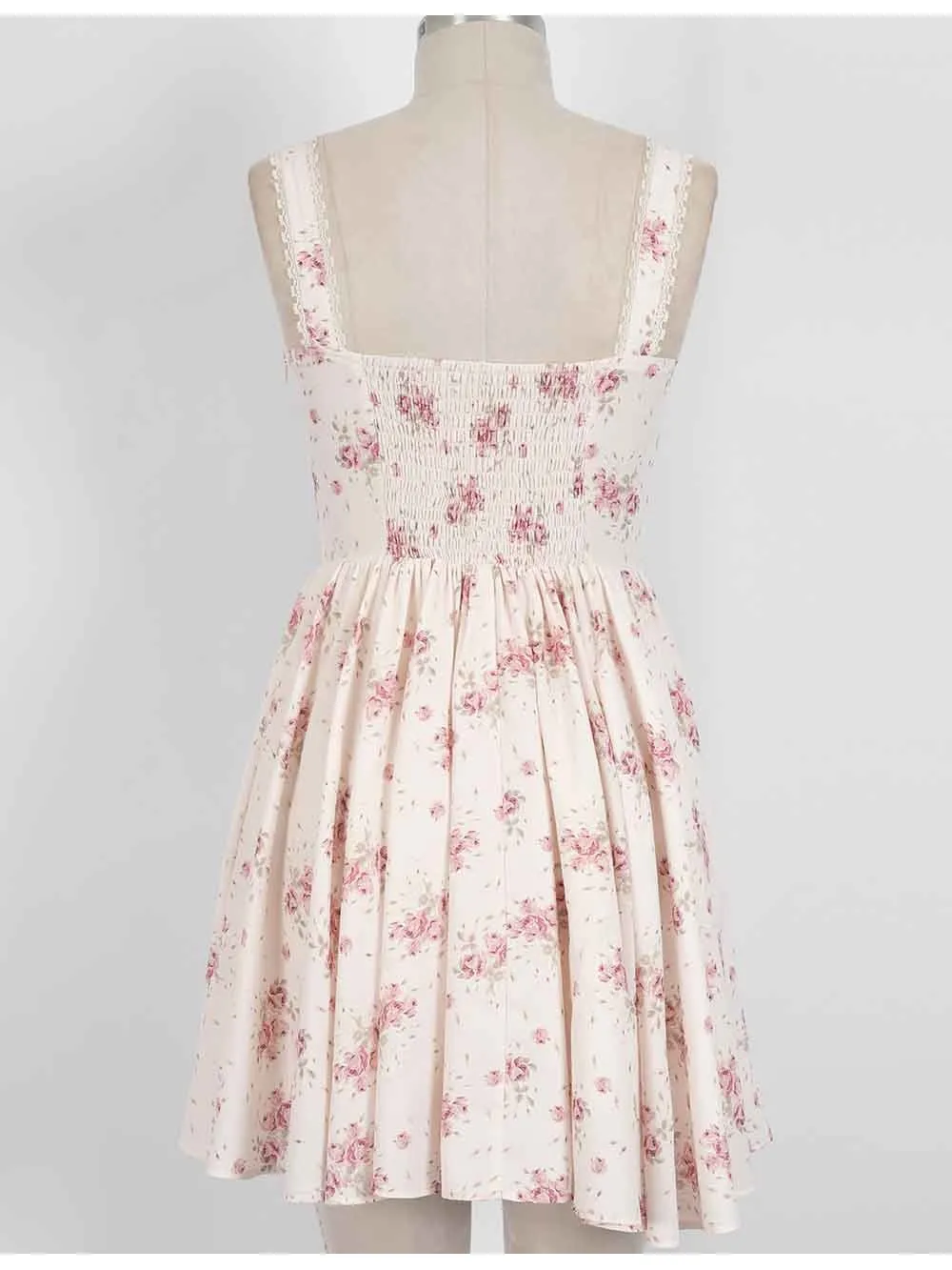 Boho Square Neck Lace Trim Ruched Mini Dress