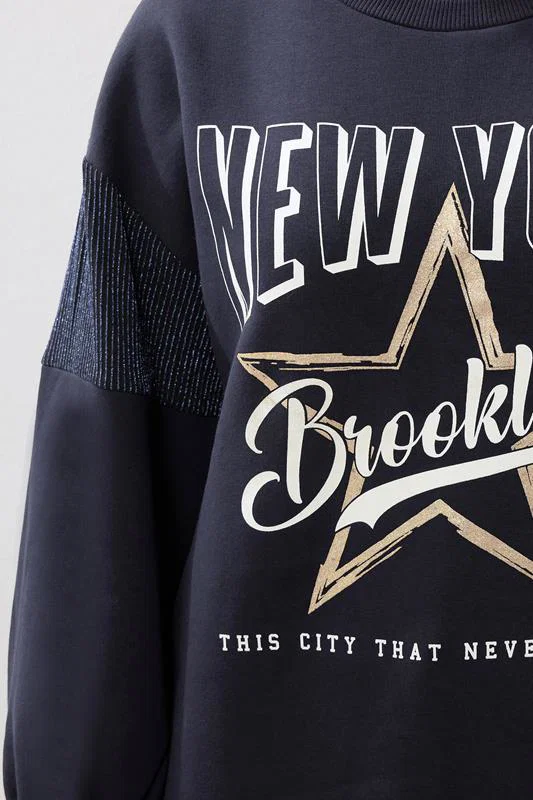Navy Blue 'New York' Crew Neck Sweatshirt detail 3