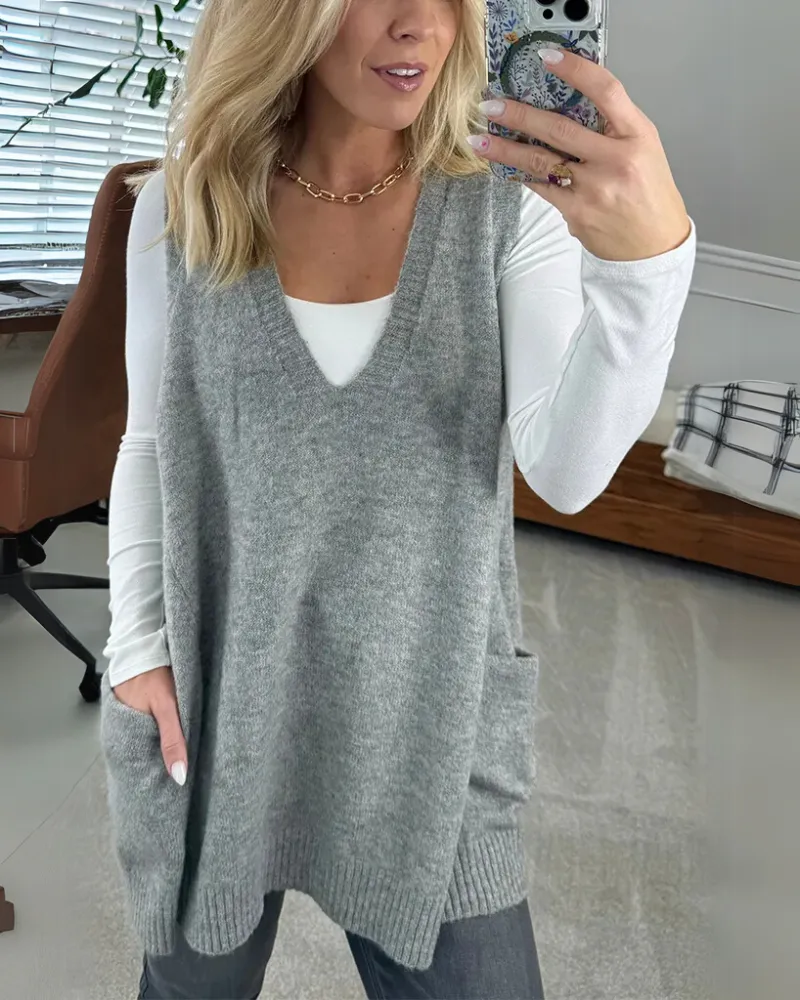 Women's Cozy Knit Vest With A Line Jacket
