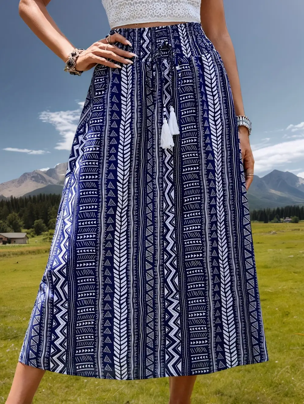 Boho Fringe Midi Skirt