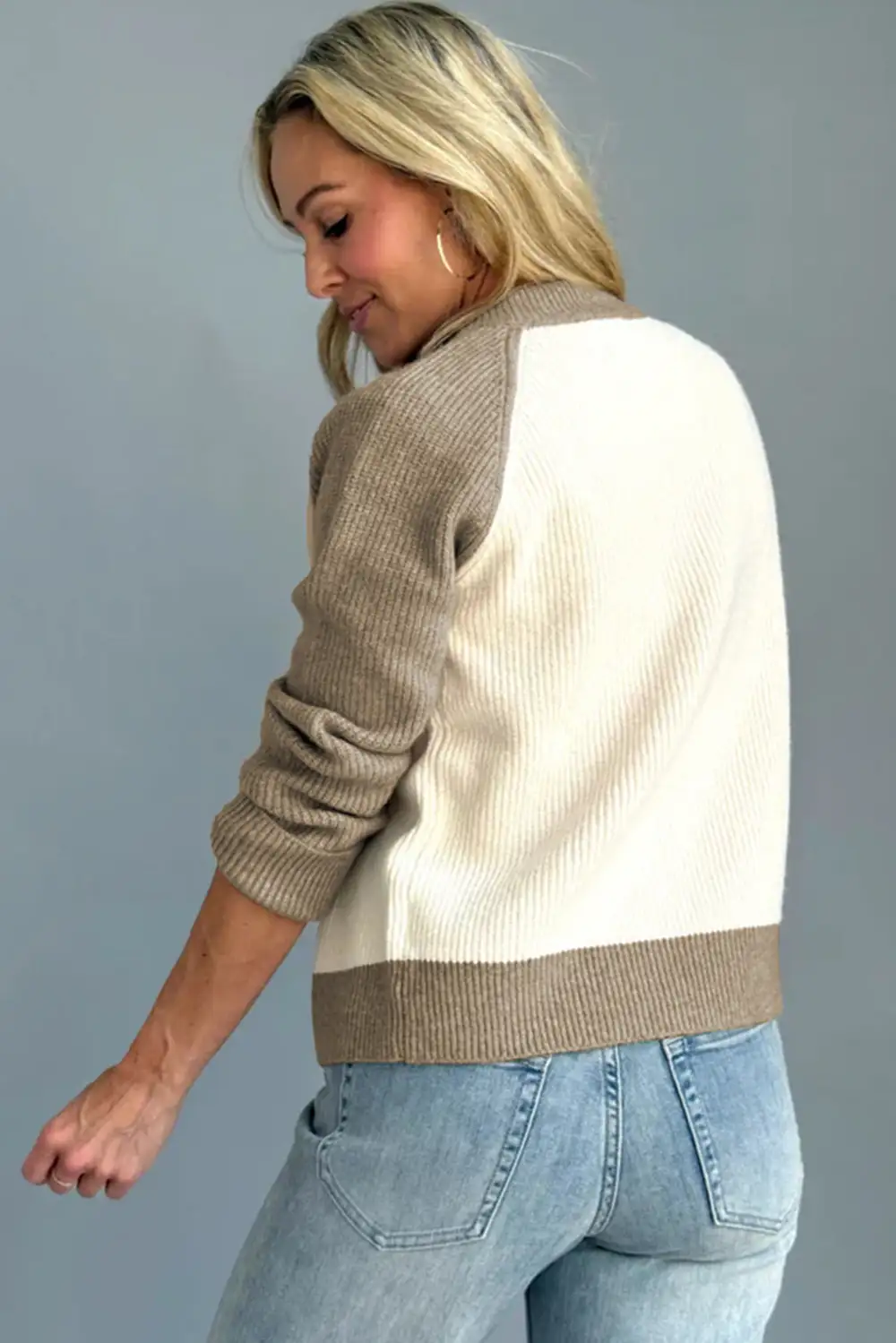 Color Block Ribbed Knit Button Front Cardigan