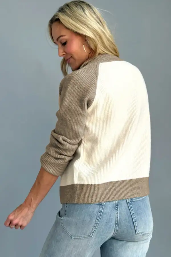 Color Block Ribbed Knit Button Front Cardigan