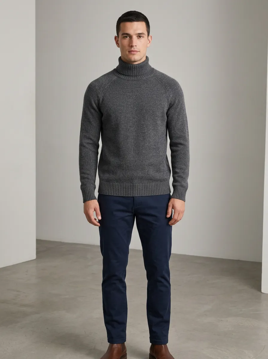Men's Clean Profile Ribbed Knit Turtleneck Sweater