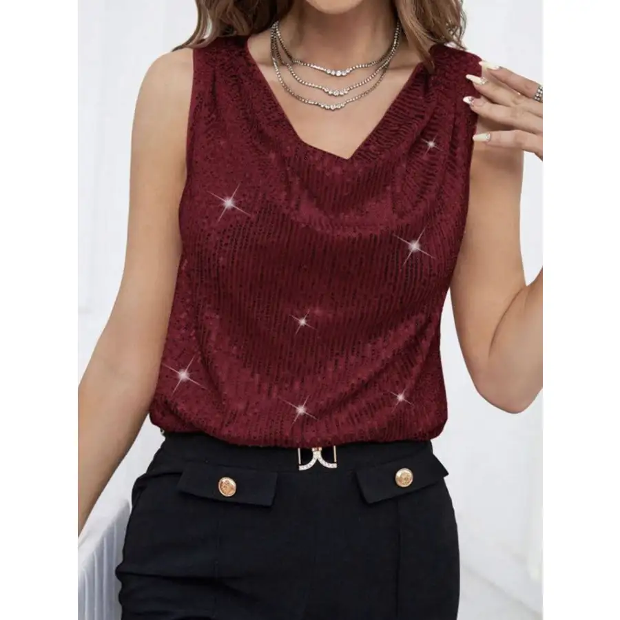 Sequin Cowl Neck Tank