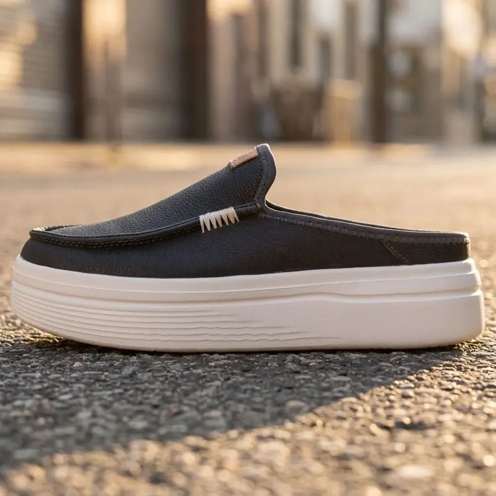 Platform Leather Slip On Mule Shoes For Women