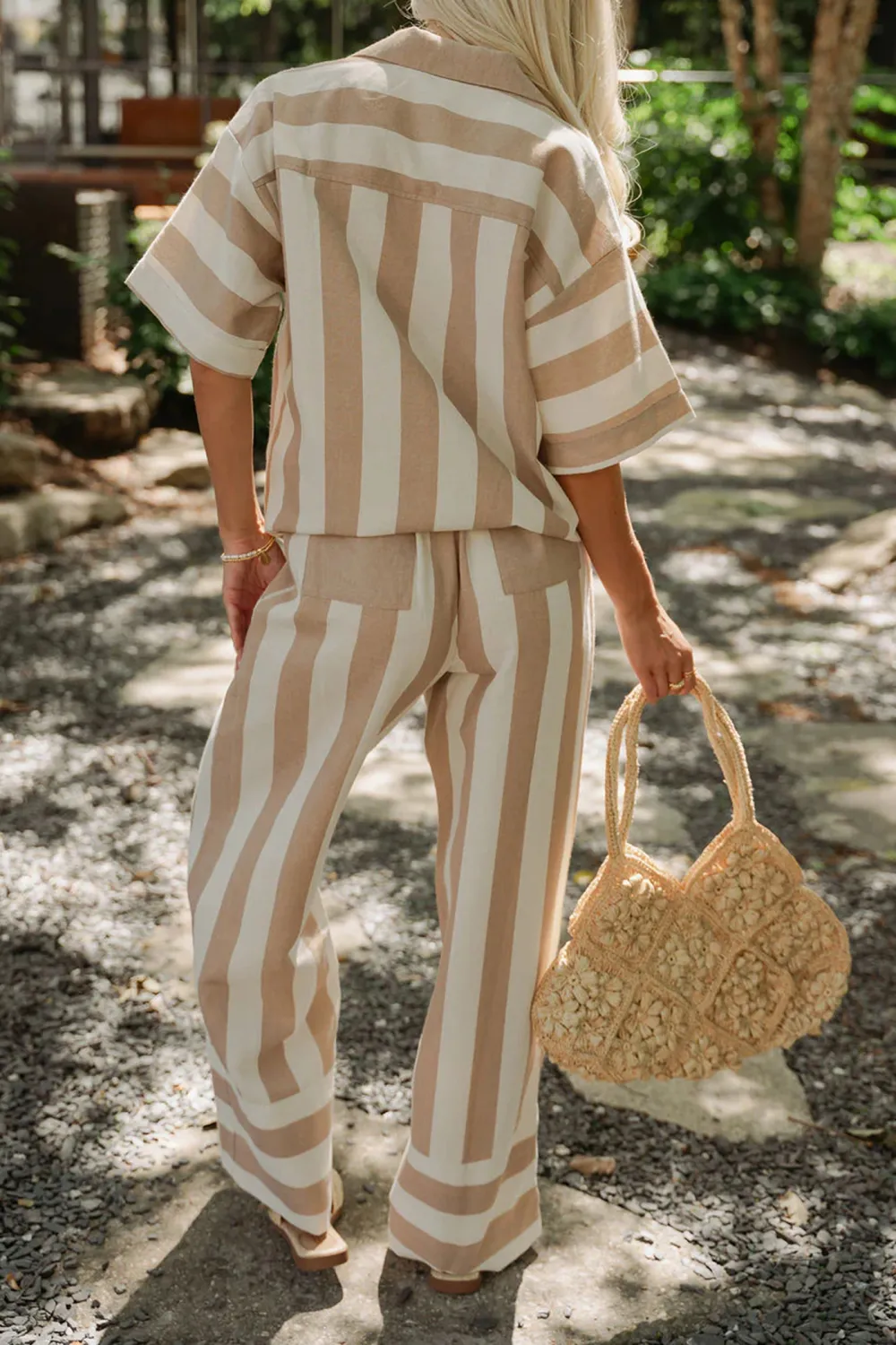 Elastic Waistband Striped Pants