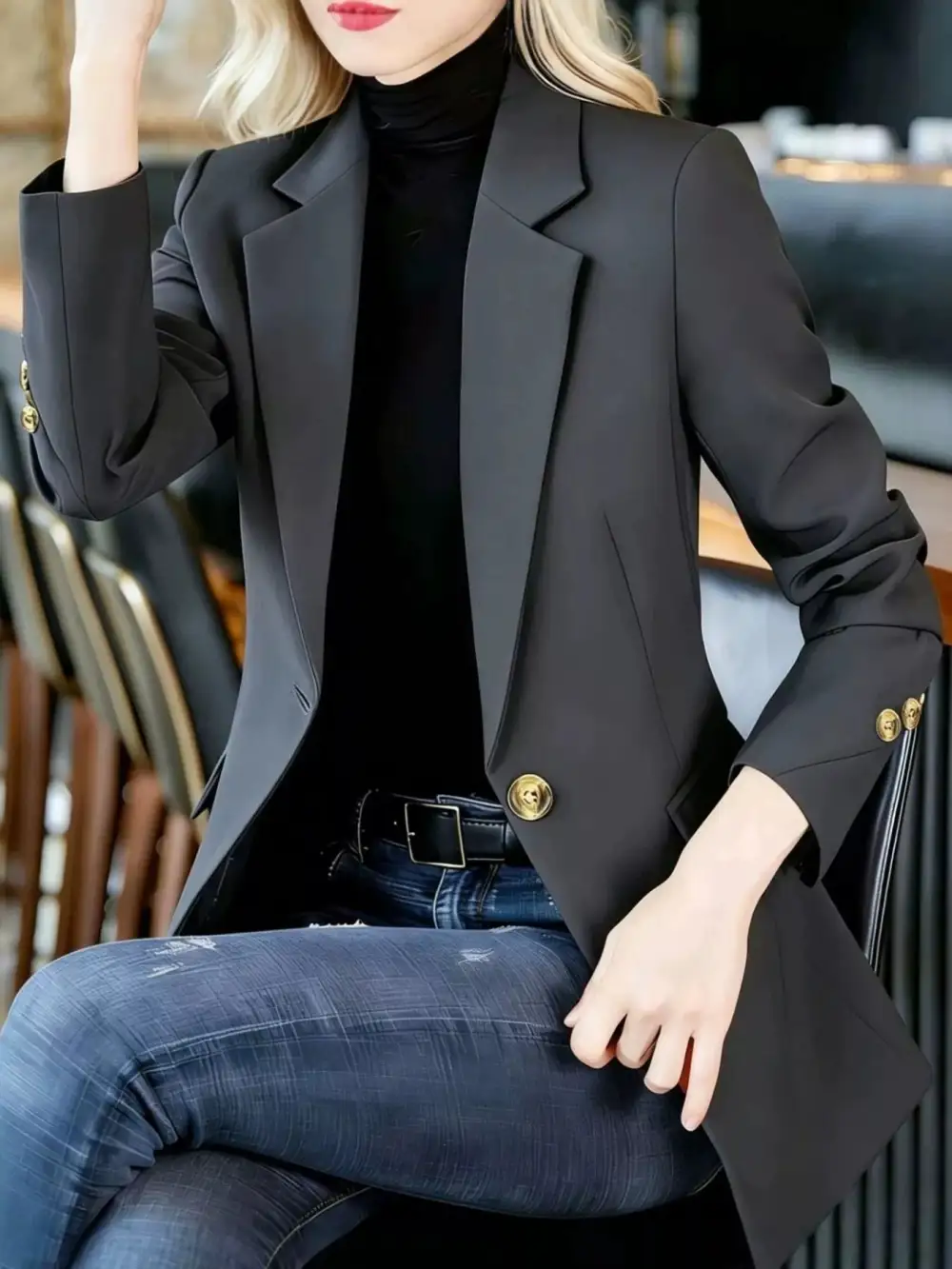 Refined Single-Button Lapel-Collar Blazer