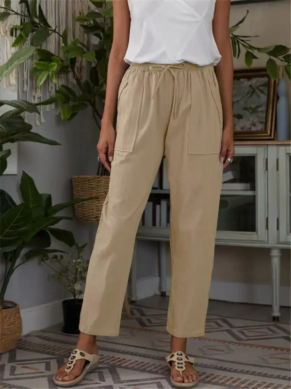 Pocket Elastic Waist Linen Lounge Pants