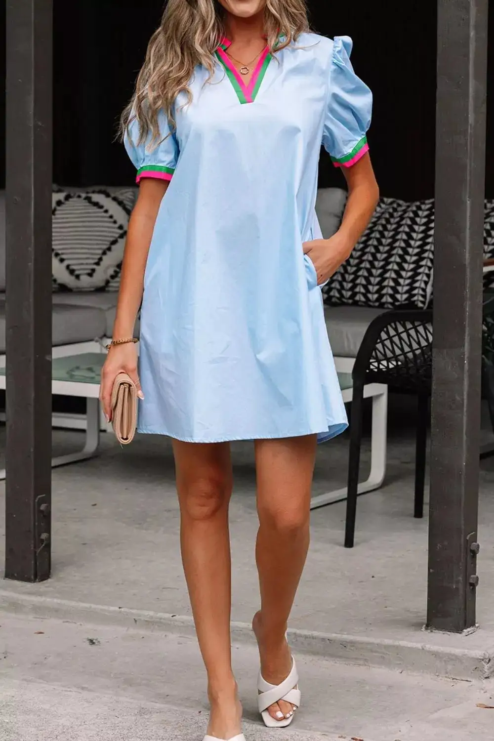 Drape Puff Sleeve Mini Dress