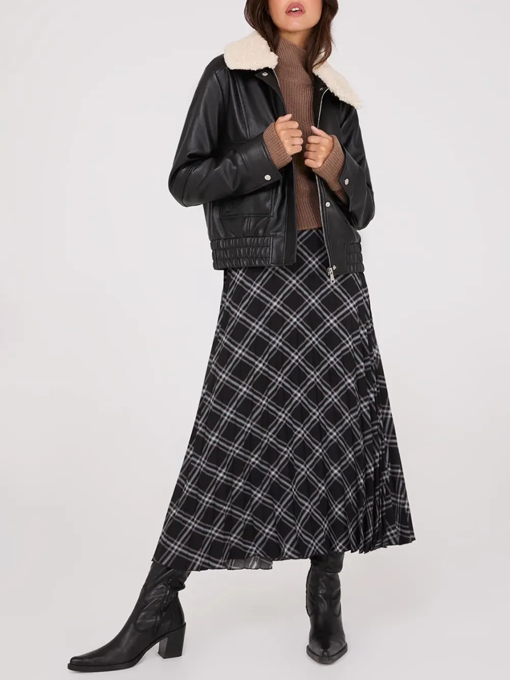 Faux Leather Coat With Shearling Collar