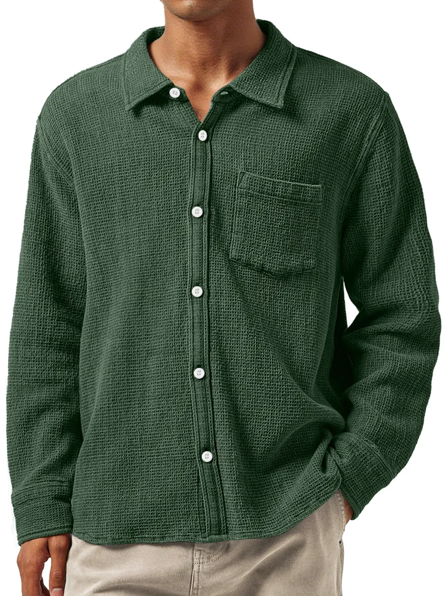 Layered Textured Knit Camp Collar Shirt
