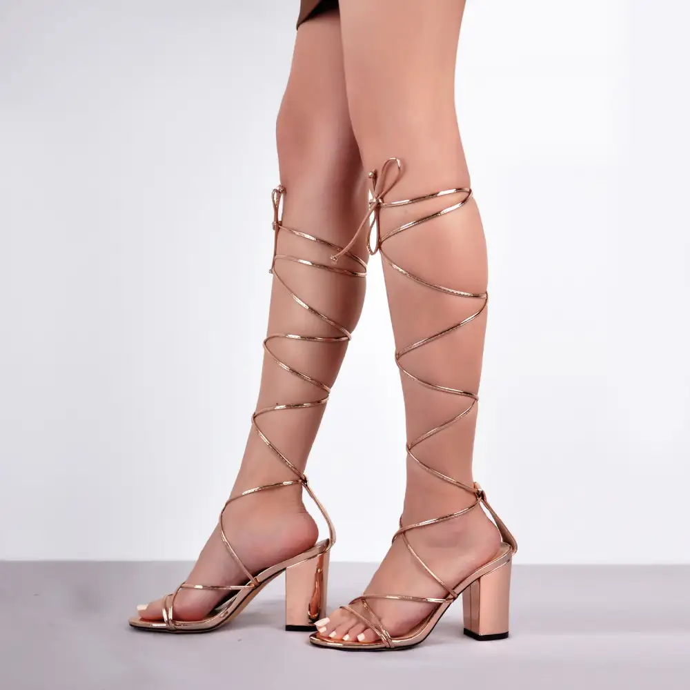 Open Toe Lace Up Chunky Sandals