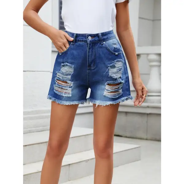 Refined Distressed Raw Hem Denim Shorts