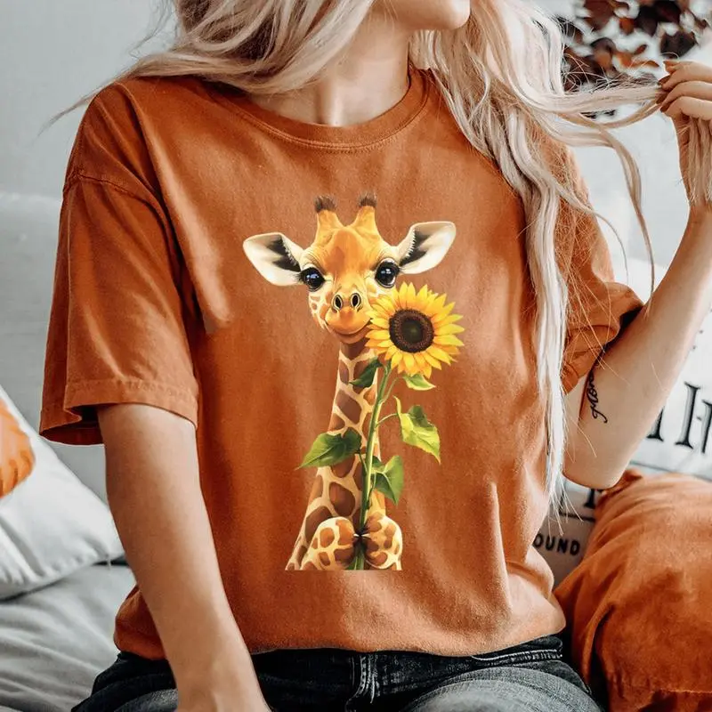 Giraffe Sunflower Women's Oversized Comfort T-Shirt