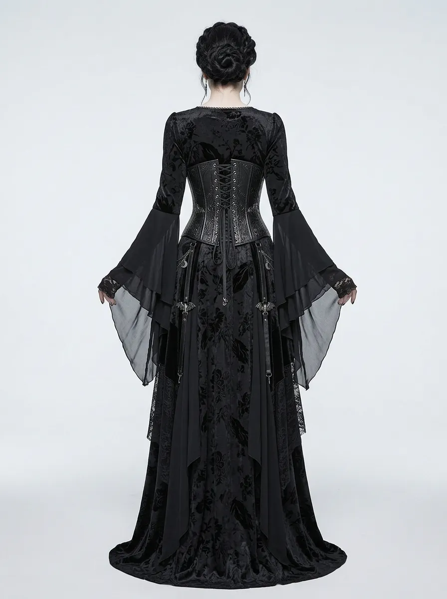 Midnight Bat Corset Bell Sleeve Silhouette Women's Gothic Dress