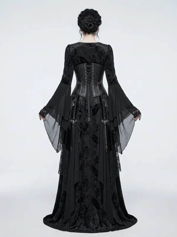 Midnight Bat Corset Bell Sleeve Silhouette Women's Gothic Dress