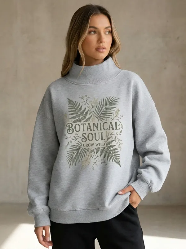 Botanical Soul Fern Leaf Casual Hoodie Sweatshirt