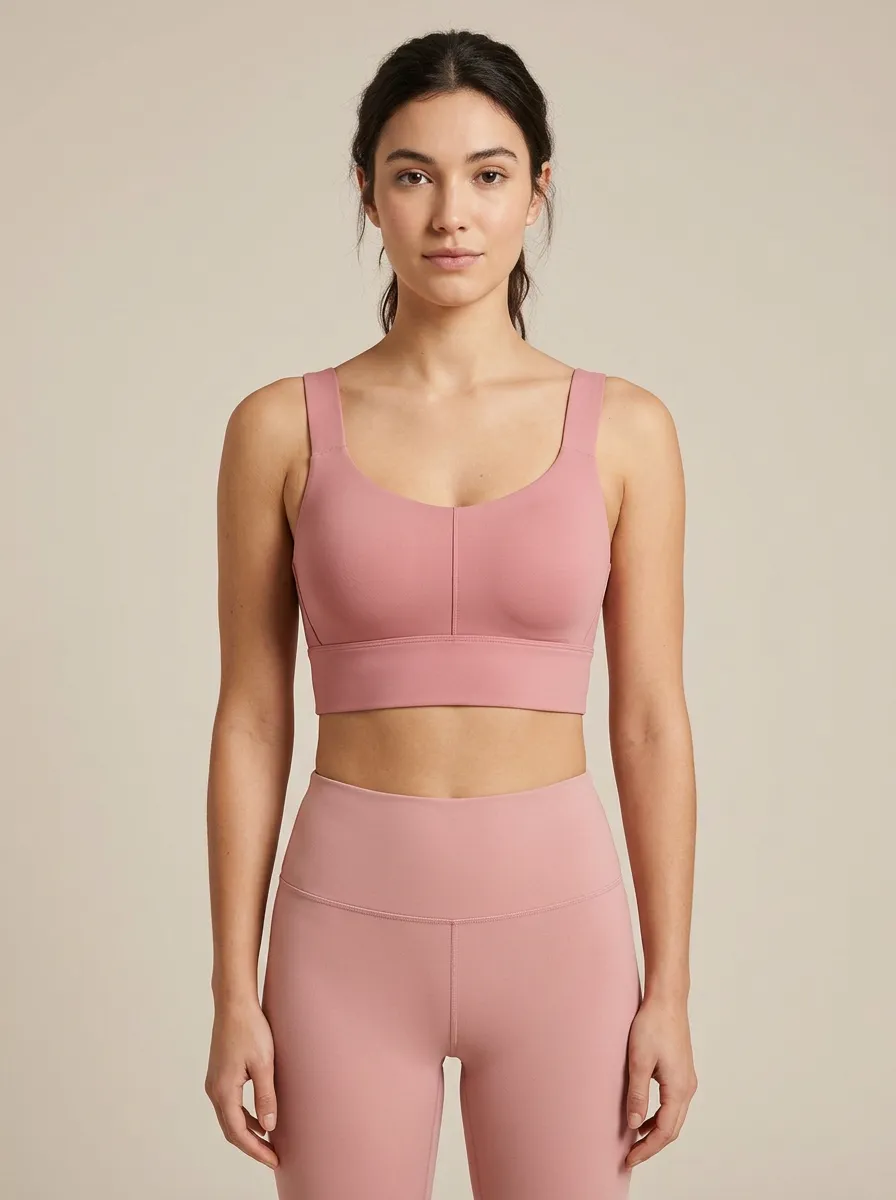 Women's Rose-Detail Scoop-Neck Vertical-Seam Sports Bra