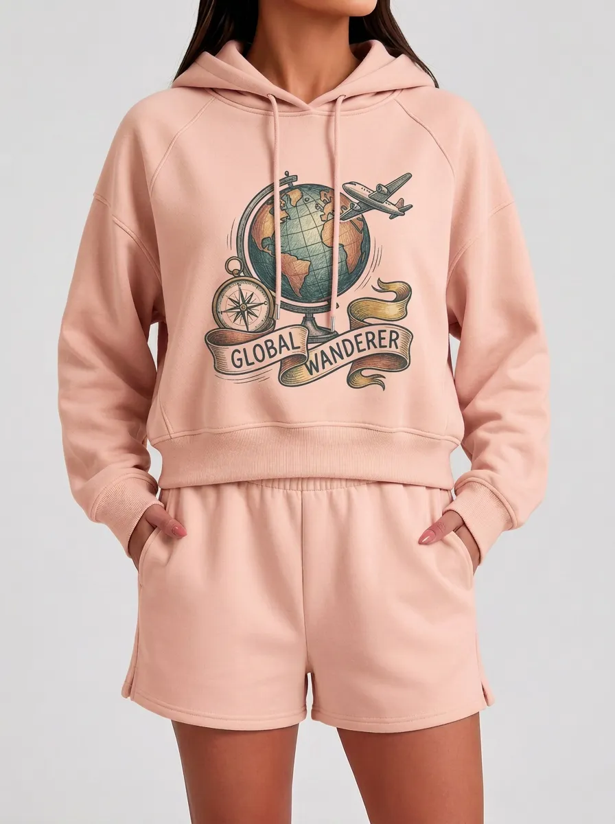 Women's Travel Globe Airplane Compass Graphic Hoodie