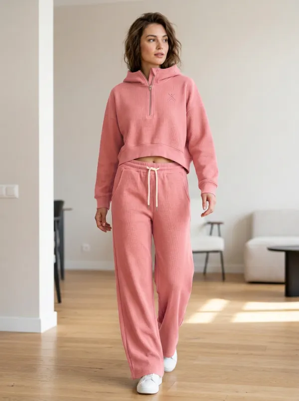 Women's Minimalist Logo Waffle Knit Quarter-Zip Hooded Tracksuit