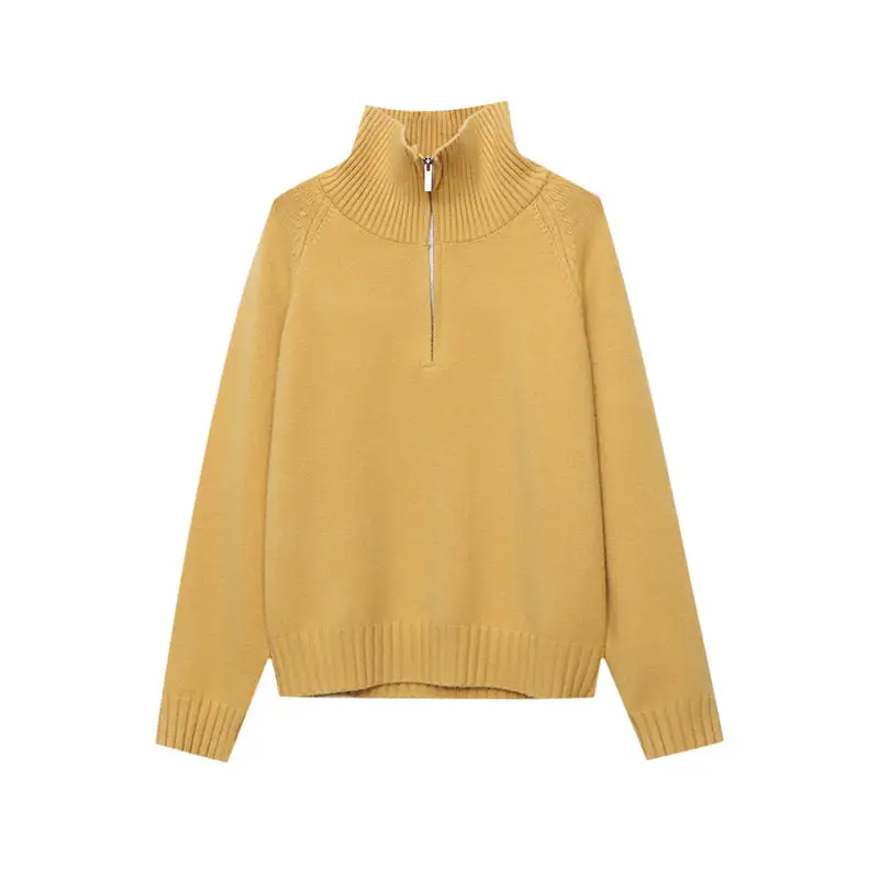 Refined High Neck Half Zip Loose Knit Sweater