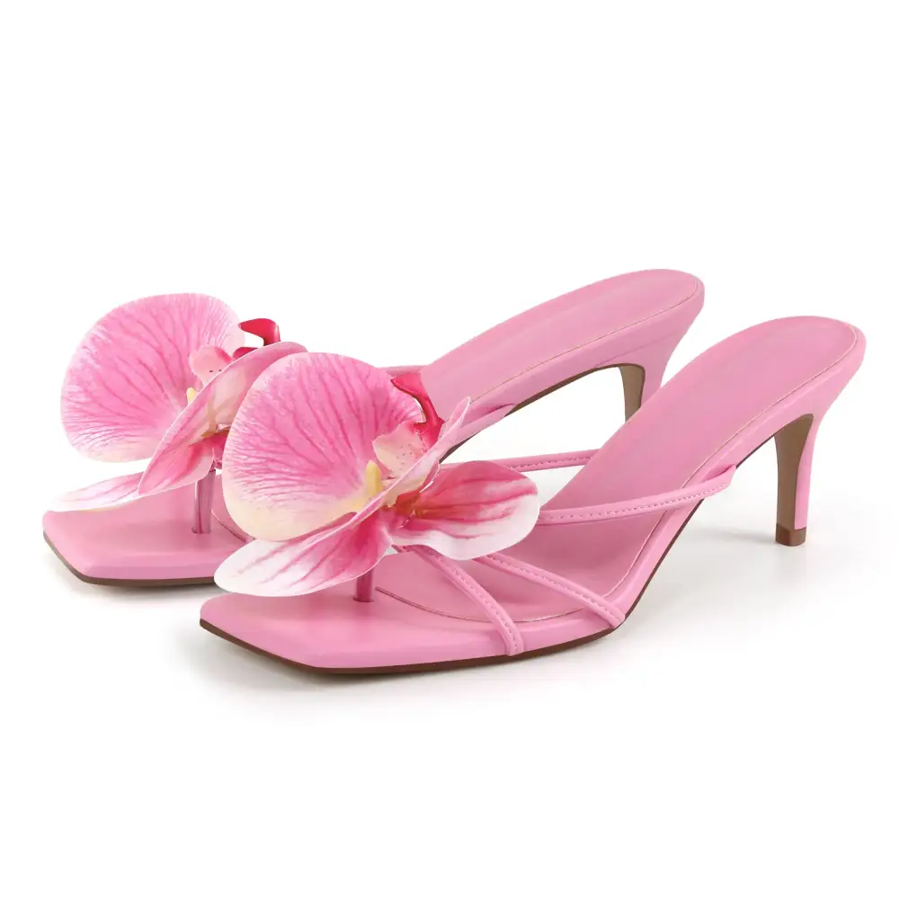 Flower Square Toe Thong Mule Sandals