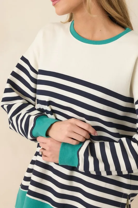 Navy Stripe Crewneck Sweatshirt