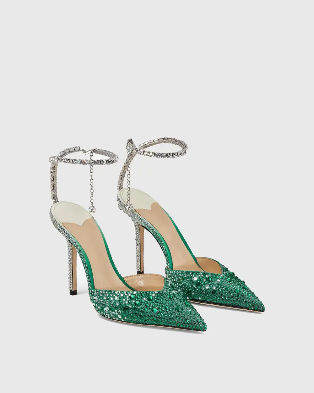 Rhinestone Embellished Pumps in Dark Green