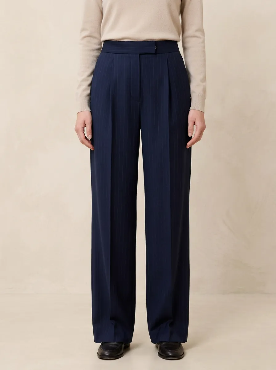 Relaxed Pinstripe High Rise Wide Leg Pants