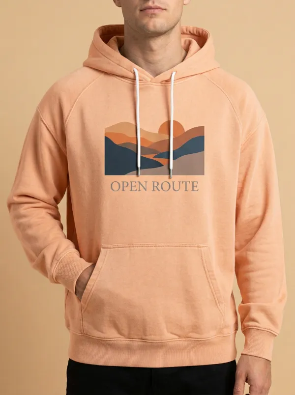 Men's Outdoor Adventure Open Route Sunset Mountain Print Hoodie