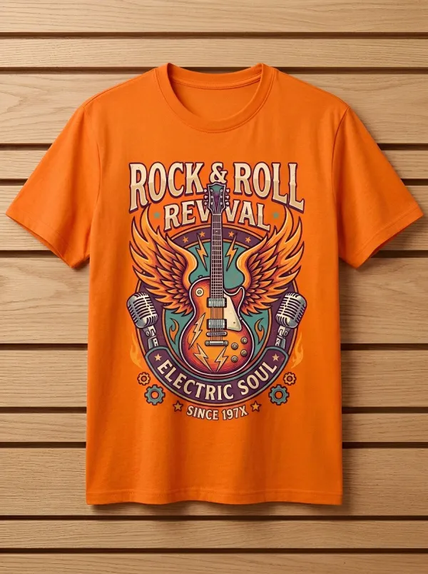 Unisex Rock Music Lover Winged Guitar Microphone Printed T-shirt