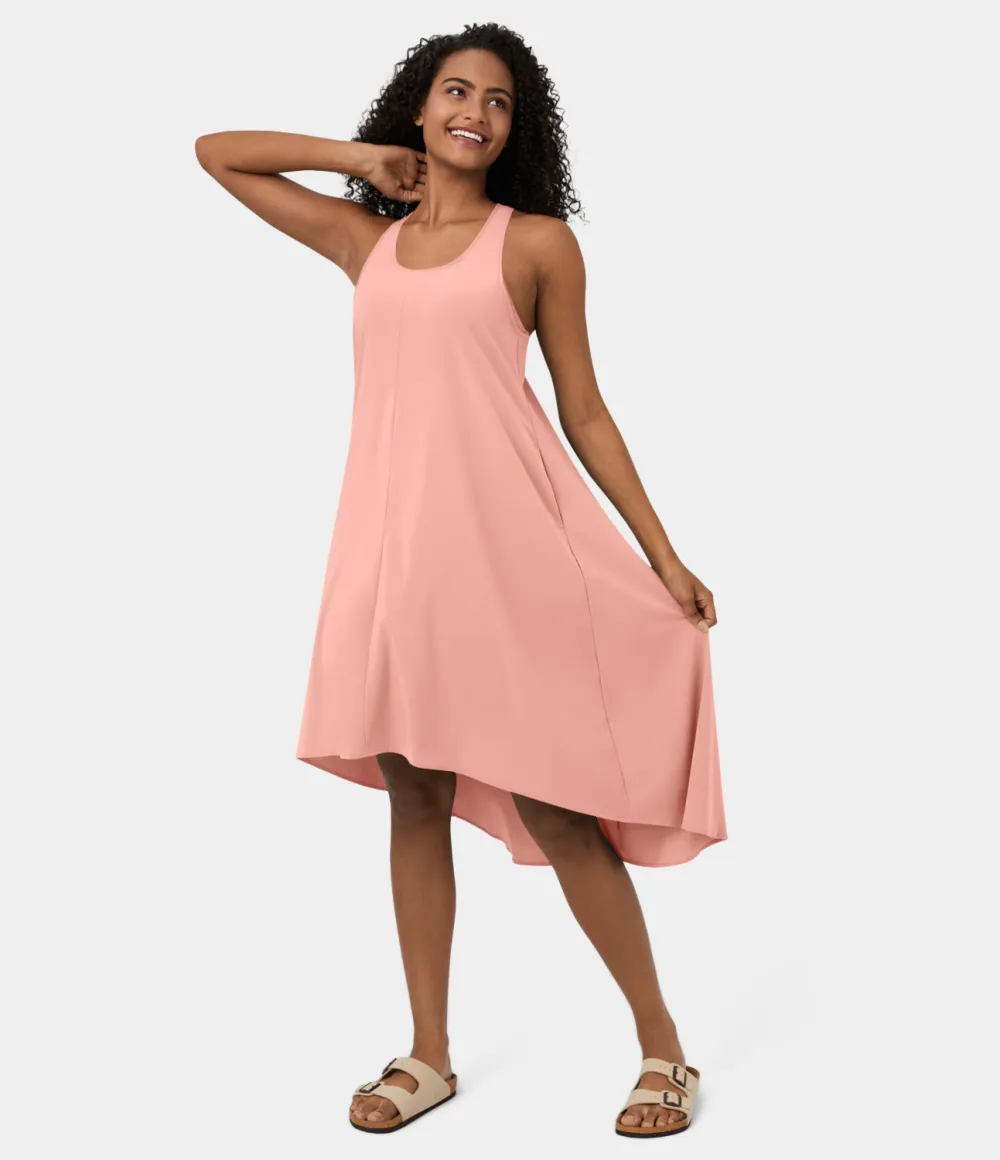 Breezeful Backless Racerback Side Pocket High Low Flowy Midi Quick Dry Casual Dress