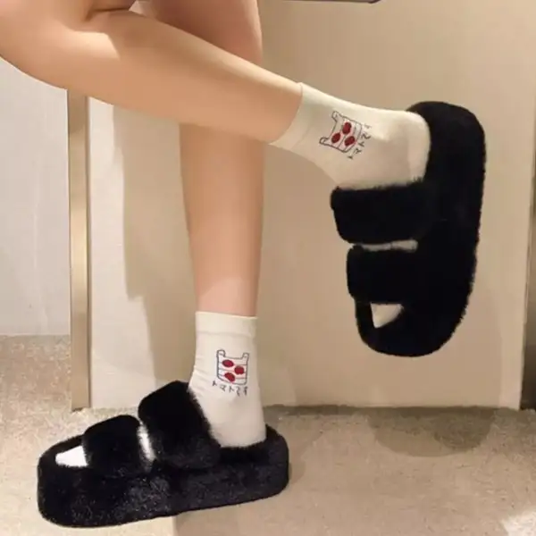 Refined Fuzzy Open Toe Slippers
