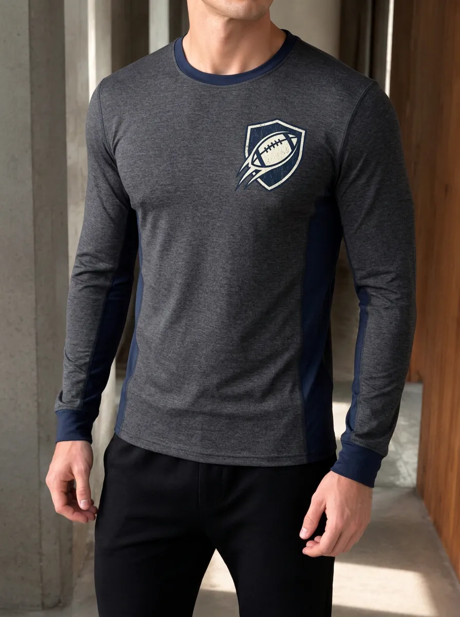 Men's American Football Lover Shield Logo Printed Long Sleeve Top